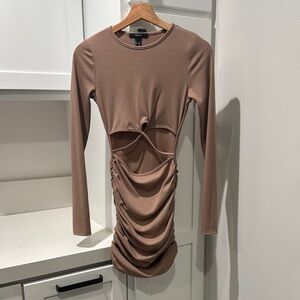 Elegant Tan Ruched Dress